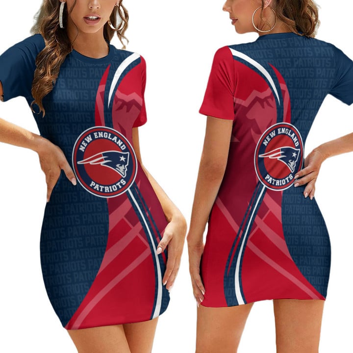 New England Patriots Casual Short Sleeve Bodycon Mini Dress BG35