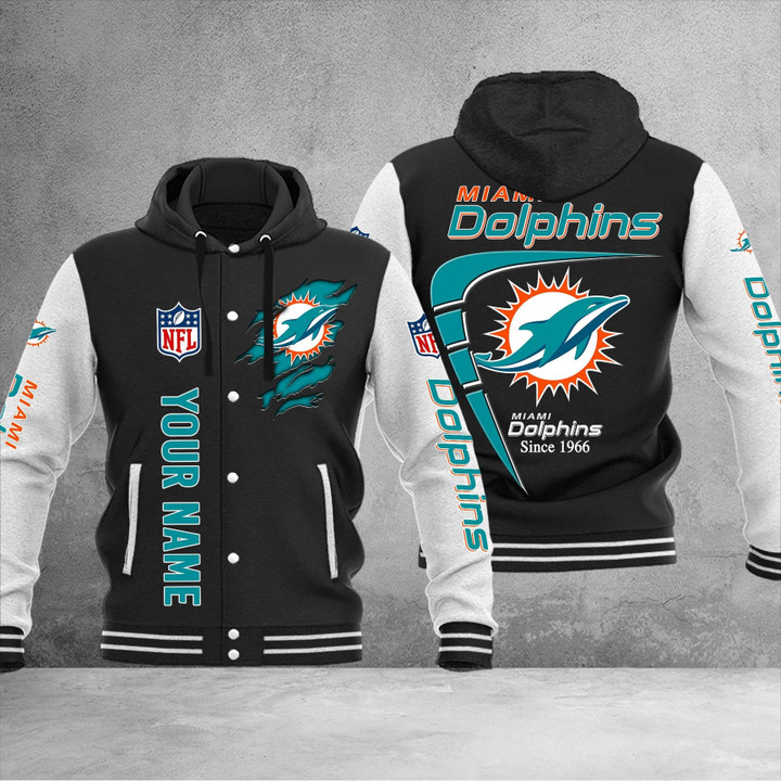 NFL Miami Dolphins (Your Name) Hooded Baseball Jacket 3D Nicegift HBJ-D2Q1