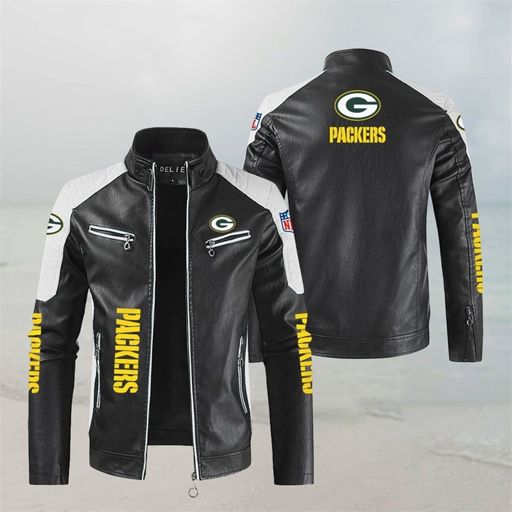 Green Bay Packers Stand Collar Leather Jacket BG49