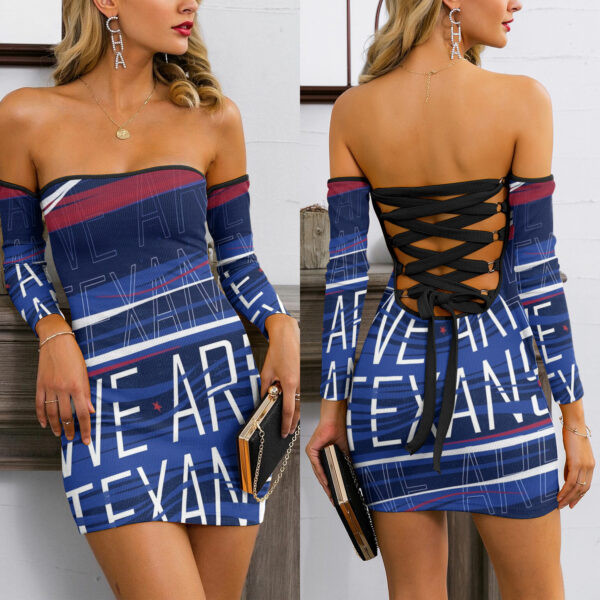 Houston Texans Lace Up Back Bardot Bodycon Dress BG14