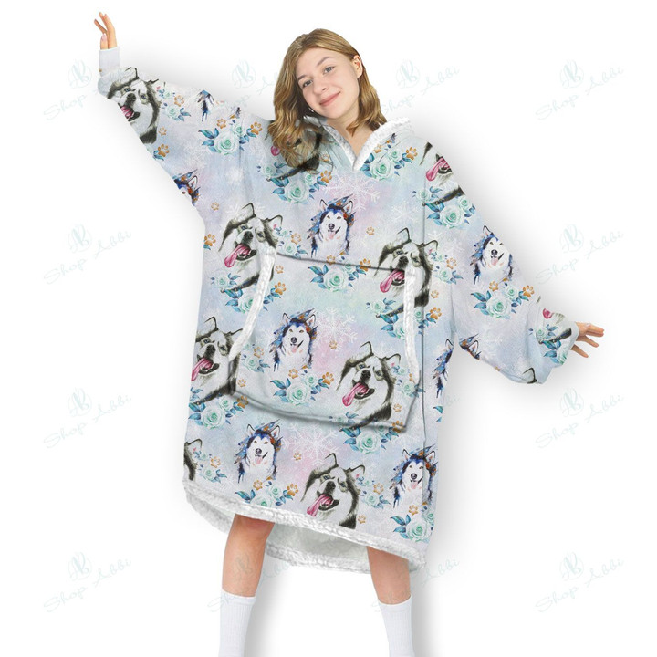 Husky Dog Blanket Hoodie, Comfortable Giant Hoodie Blanket for Women Men Adults, OS-HHA0039