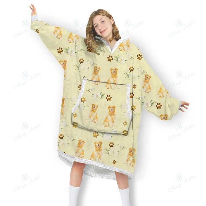 Golden Dog Blanket Hoodie, Comfortable Giant Hoodie Blanket for Women Men Adults, OS-HHA0038