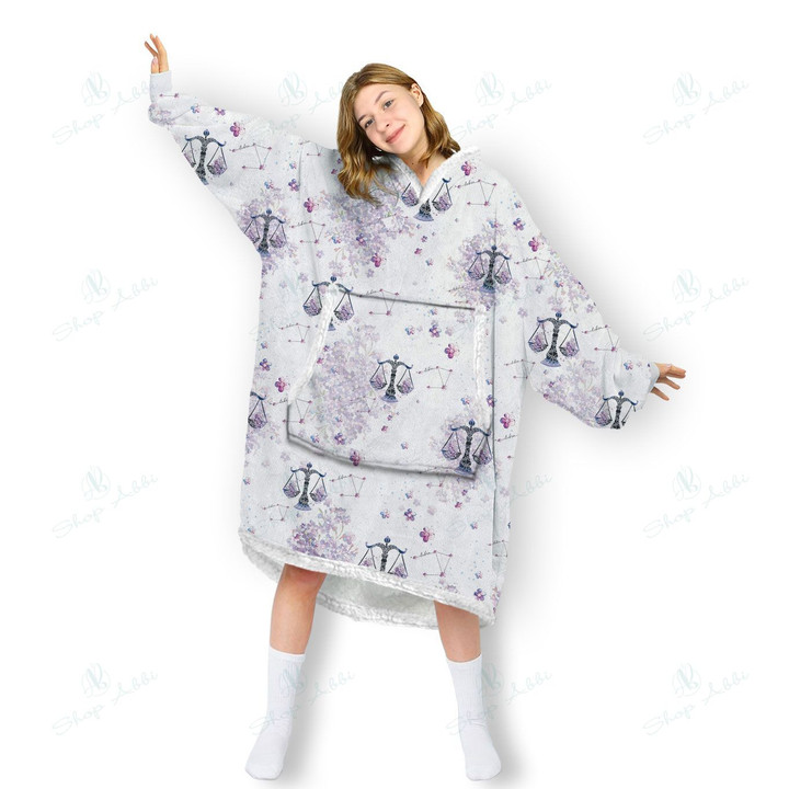 Libra Zodiac Blanket Hoodie, Comfortable Giant Hoodie Blanket for Women Men Adults, OS-HHA0017