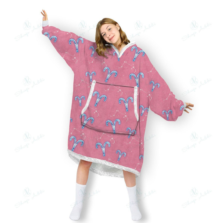 Aries Zodiac Blanket Hoodie, Comfortable Giant Hoodie Blanket for Women Men Adults, OS-HHA0011