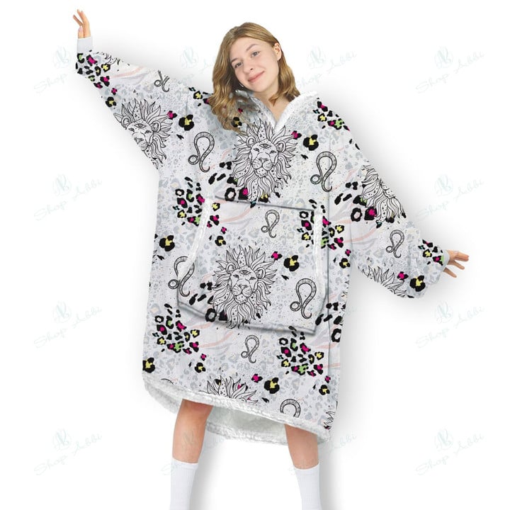 Leo Zodiac Blanket Hoodie, Comfortable Giant Hoodie Blanket for Women Men Adults, OS-HHA0030