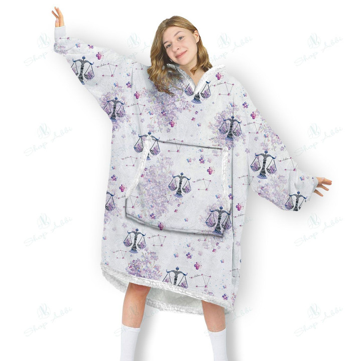 Libra Zodiac Blanket Hoodie, Comfortable Giant Hoodie Blanket for Women Men Adults, OS-HHA0031