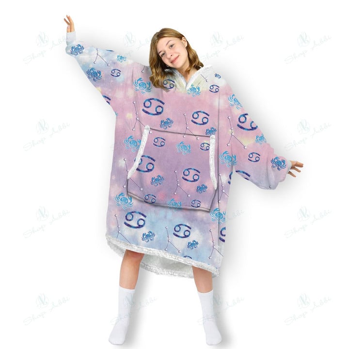 Cancer Zodiac Blanket Hoodie, Comfortable Giant Hoodie Blanket for Women Men Adults, OS-HHA0012