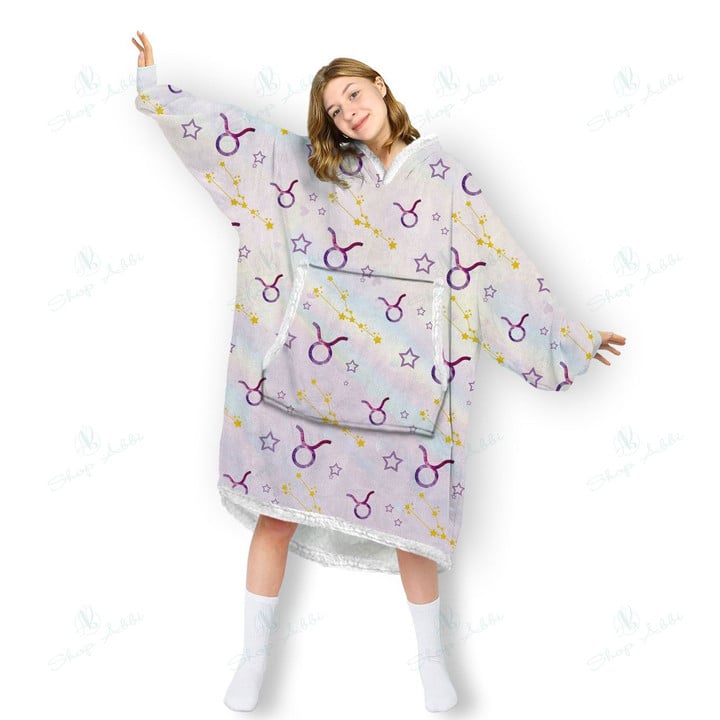 Taurus Zodiac Blanket Hoodie, Comfortable Giant Hoodie Blanket for Women Men Adults, OS-HHA0014