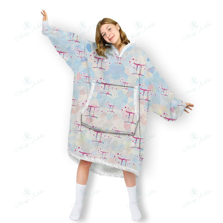 Gemini Zodiac Blanket Hoodie, Comfortable Giant Hoodie Blanket for Women Men Adults, OS-HHA0013