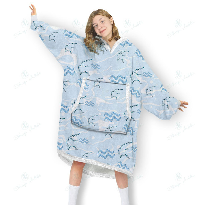 Aquarius Zodiac Blanket Hoodie, Comfortable Giant Hoodie Blanket for Women Men Adults, OS-HHA0033