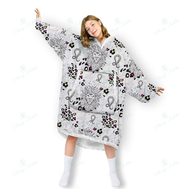 Leo Zodiac Blanket Hoodie, Comfortable Giant Hoodie Blanket for Women Men Adults, OS-HHA0015