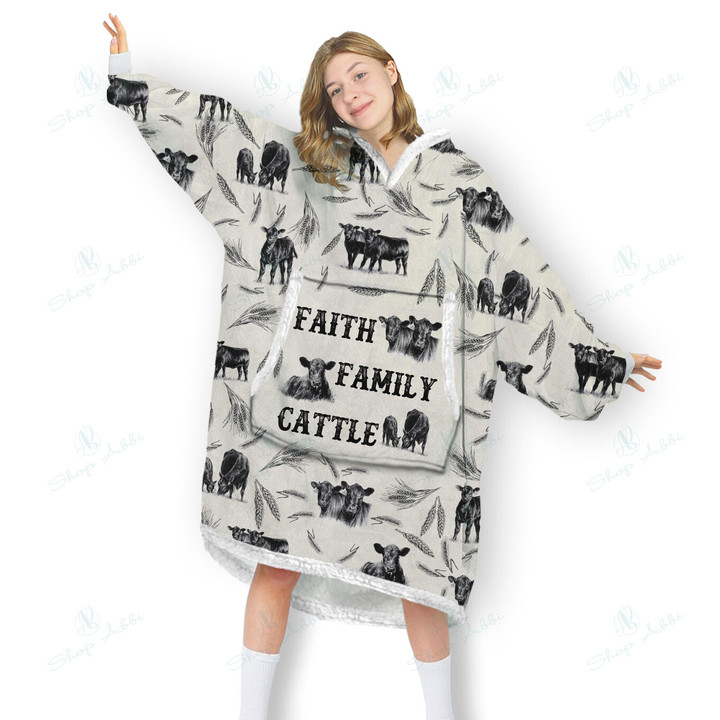 Angus Cow Cattle And Barn Pattern Oversized Hoodie Oodie Blanket 3D Apparel