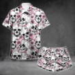 Skull Pink Flowers Hawaii Shirt and Short Set
