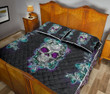 Black Flower Skull Quilt Bed Set