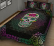 Sugar Skull Rainbow Mandala Quilt Bed Set