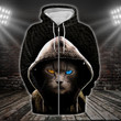 Grey Cat Two Colours Eyes Hoodie Zip Hoodie and Bomber - AD1221OS