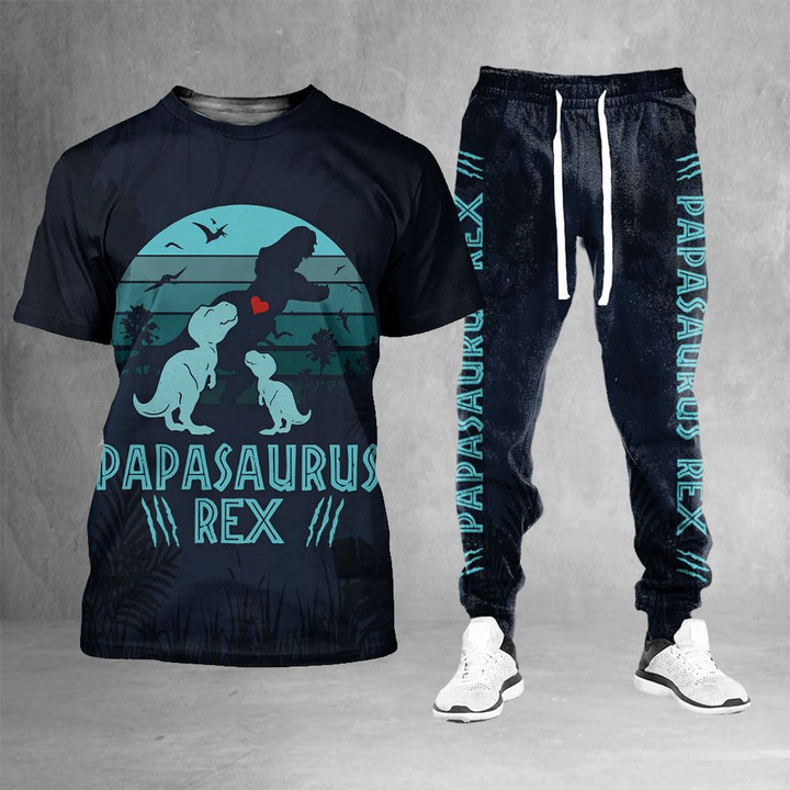 Papasaurus Rex Teal Tshirt and Sweatpants Set