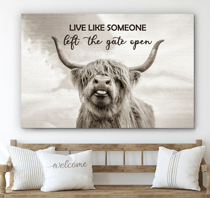 Highland Cow Gate Open Canvas & Poster