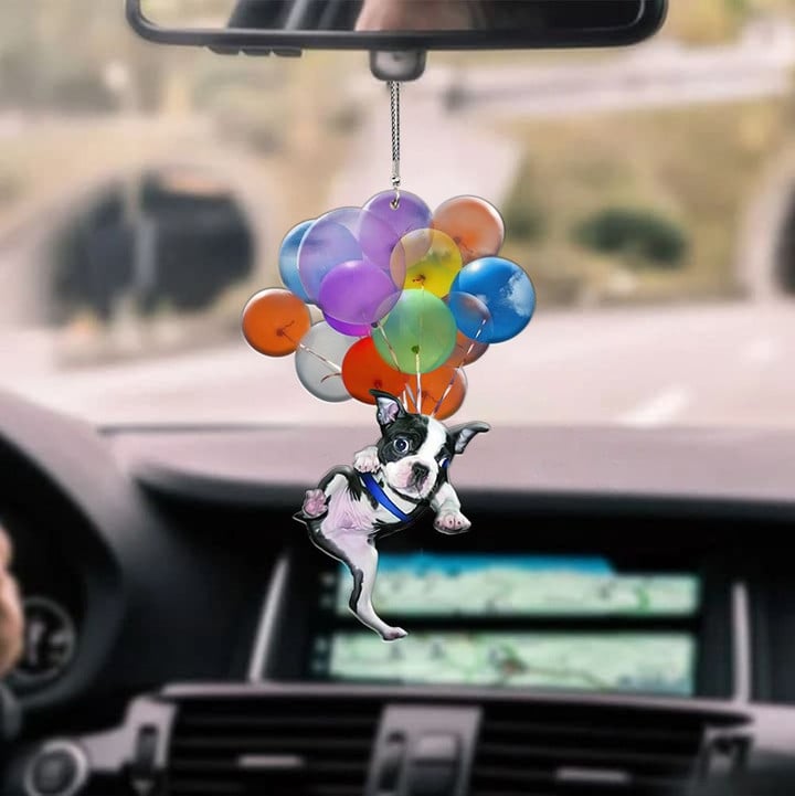Boston Terrier With Colorful Balloons Flat Car Ornament - TG0821QA