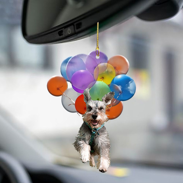 Schnauzer With Colorful Balloons Flat Car Ornament - TG0921TA