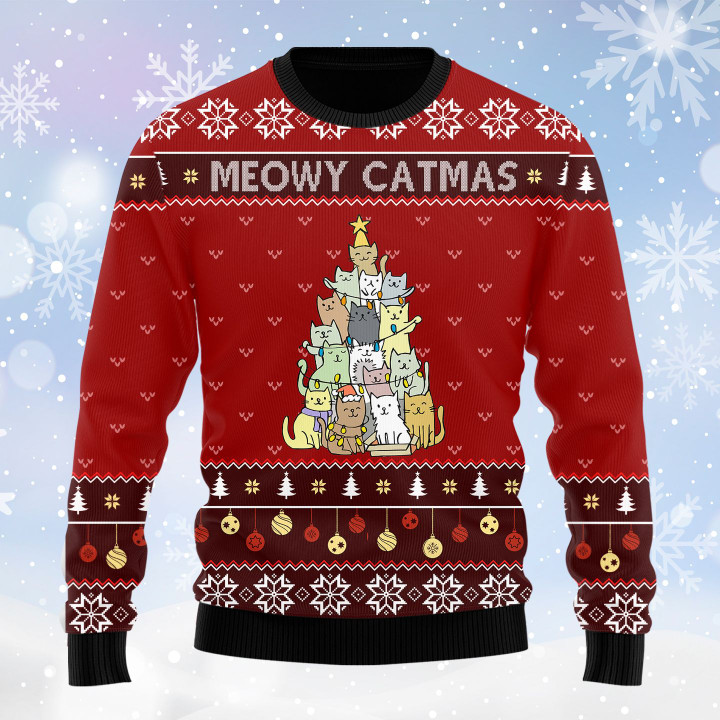 Cat Christmas Tree Wool Sweater - TG1021HN