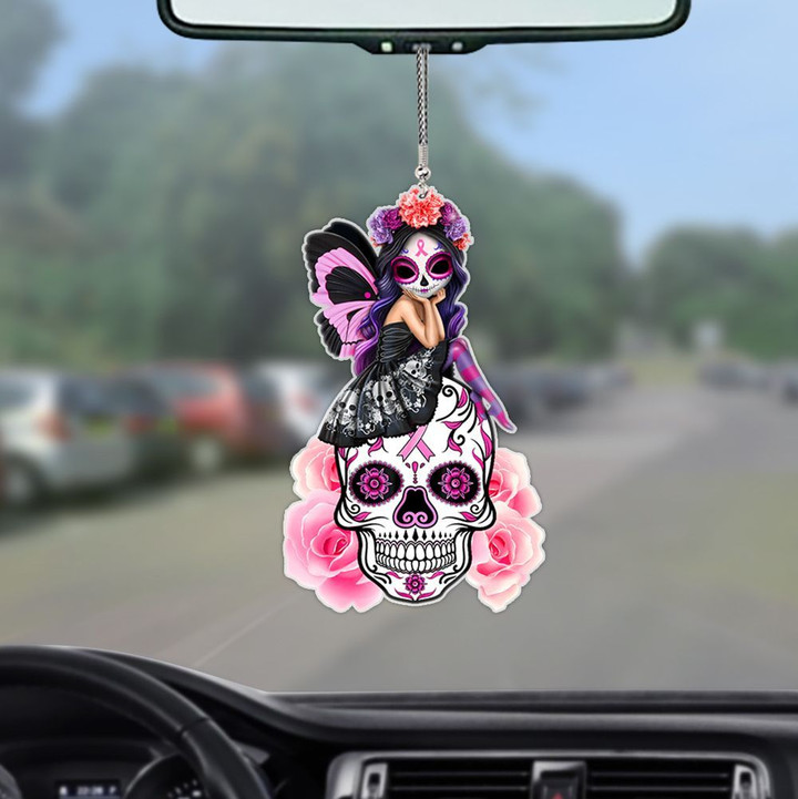 Pink Skull Breast Cancer Awareness Flat Car Ornament (buy more for discount)
