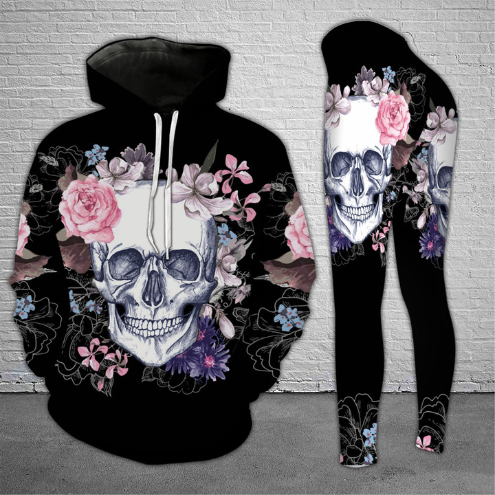 Floral Dark Skull Hoodie and Legging Set