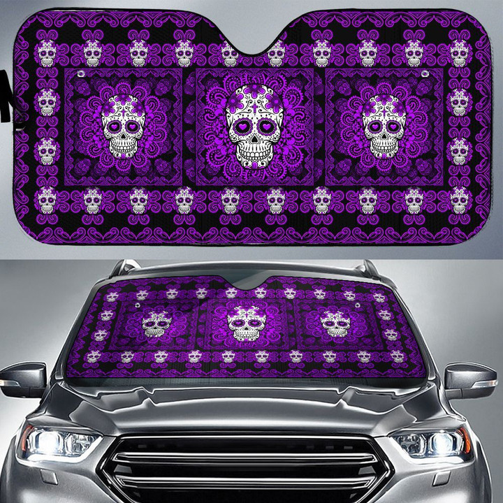Purple Sugar Skull Car Sunshade - TG0721DT