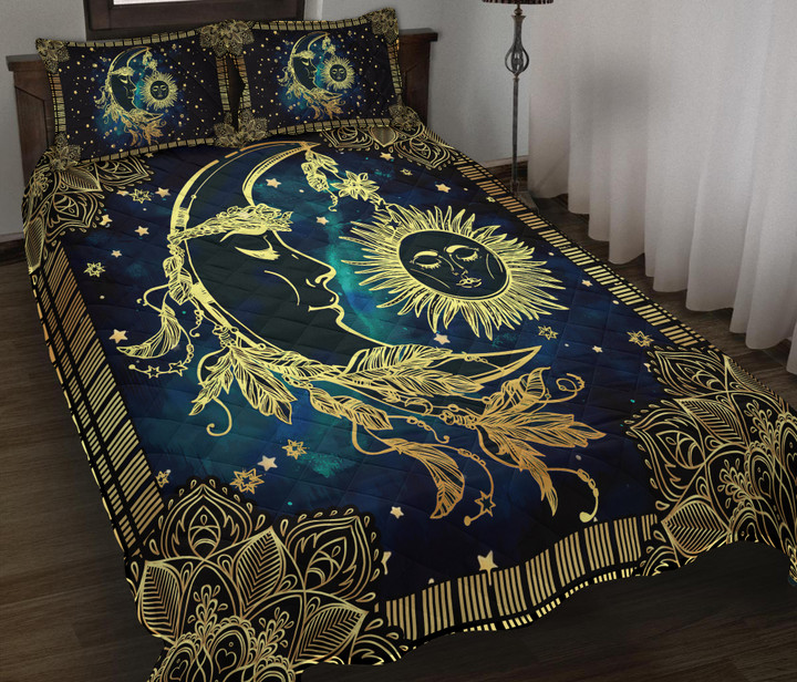 Moon And Sun Blue Galaxy Quilt Bed Set - TG1121DT