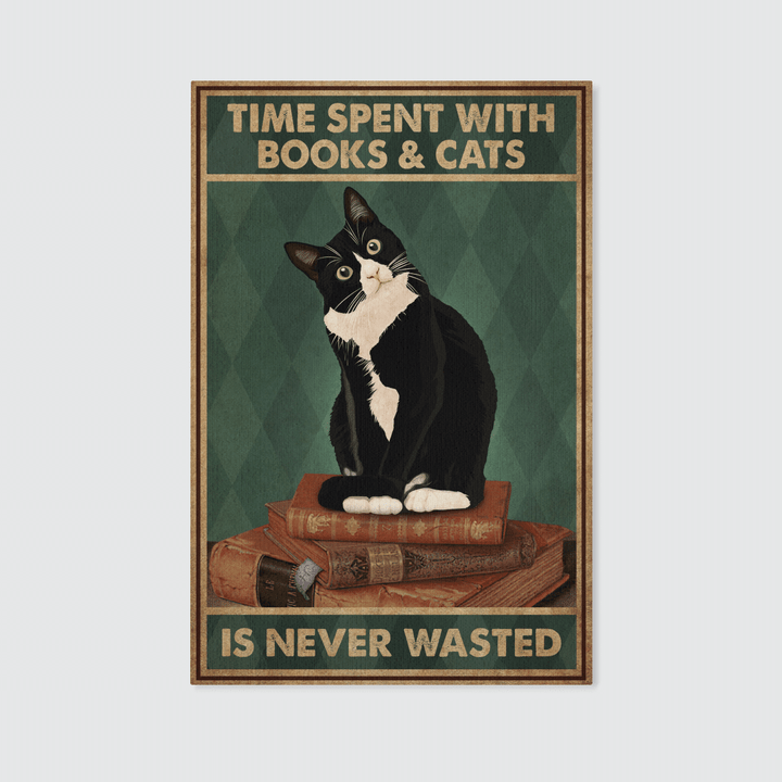 Time Spent With Books And Cats Tuxedo Cat Canvas & Poster - NH1121HN