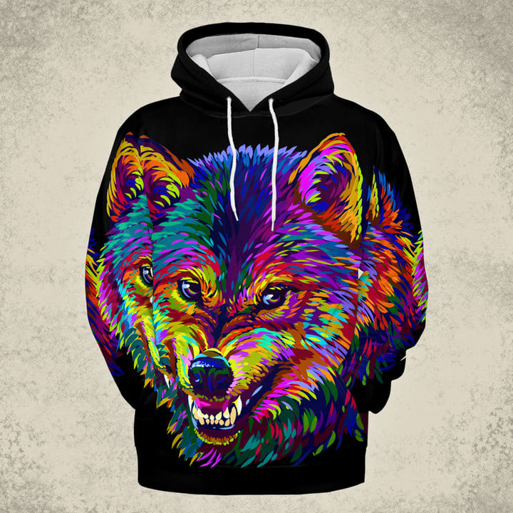 Colourful Wolf Hoodie Zip Hoodie and Bomber - AD1221QAT