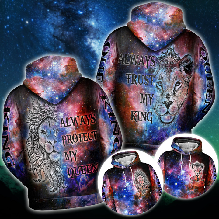 King Queen Lion Galaxy Couple Hoodies - TG1221DT