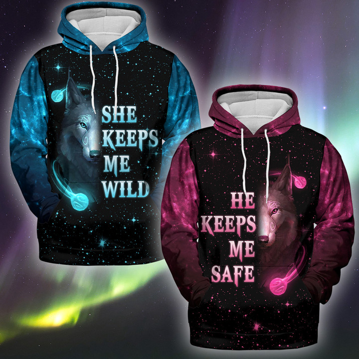 Wolf Sky Pink And Blue Couple Hoodies - TG1221TA