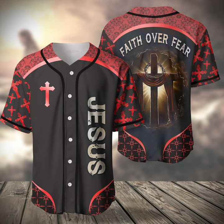 Red - Jesus Faith Over Fear Baseball Jersey - TT0322TA