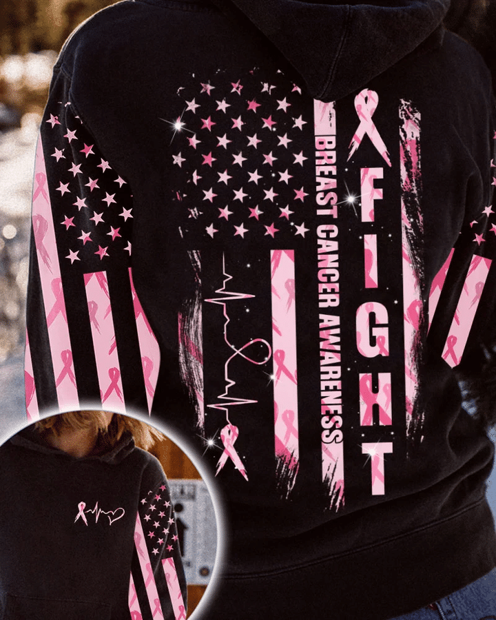 Fight Ribbon Breast Cancer 3D Hoodie - TG0822TA