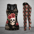 Skull Rose Flower Head Pattern Legging and Hoodie Set