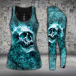 Skull Turquoise Rose Flame Legging and Hoodie Set