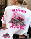 In October We Wear Pink Motorbike Halloween Moon Breast Cancer T-shirt - TG0822