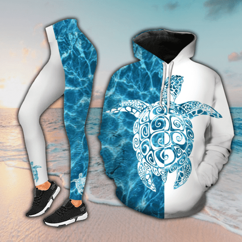 Blue and White Turtle Hoodie and Legging Set