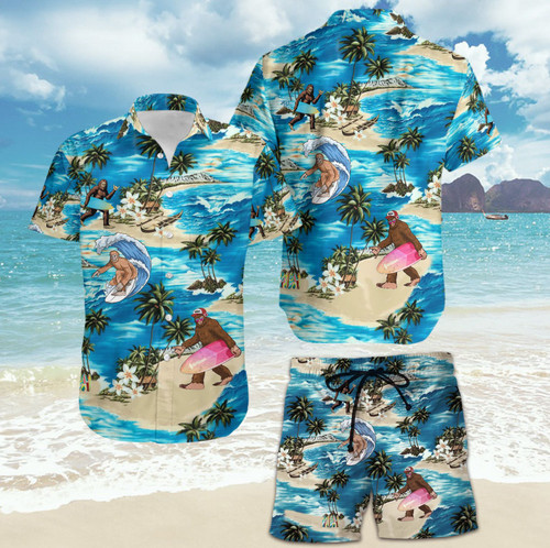 Bigfoot Surfing Hawaii Shirt and Short Set