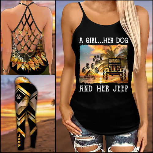 A Girl Her Dog And Her Jeep Criss-cross Tanktop and Legging set