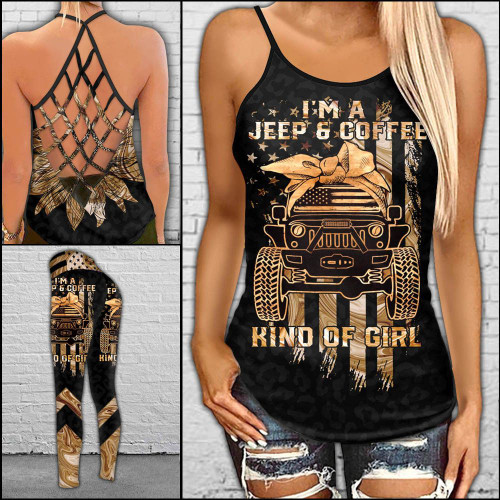 Jeep And Coffee Criss-cross Tanktop and Legging set