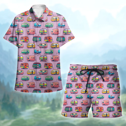 Camping Pink Hawaii Shirt and Short Set