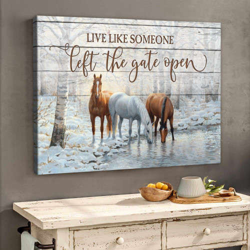 3 Horses By The Lake Canvas & Poster