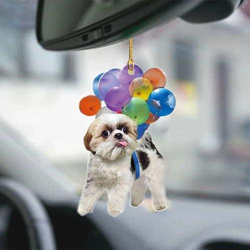 Shih Tzu With Colorful Balloons Flat Car Ornament - TG0921HN