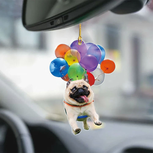 Pug With Colorful Balloons Flat Car Ornament - TG0921HN