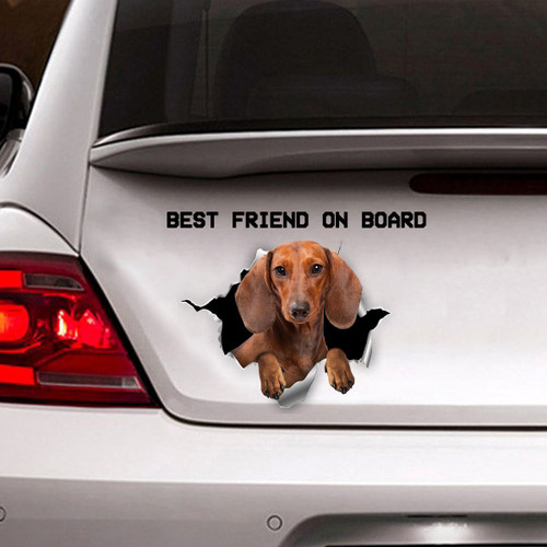 Tan Dachshund Best Friend On Board Car Decal Sticker - TG0921QA