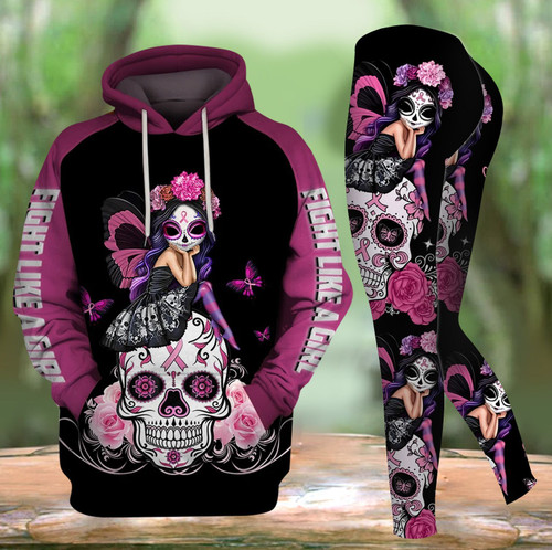 Skull Pink Warrior Fight Like a girl Hoodie and Legging Set