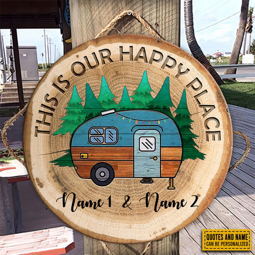 This Is Our Happy Place Circle Sign - Personalized Wood Circle Sign - TT0322TA