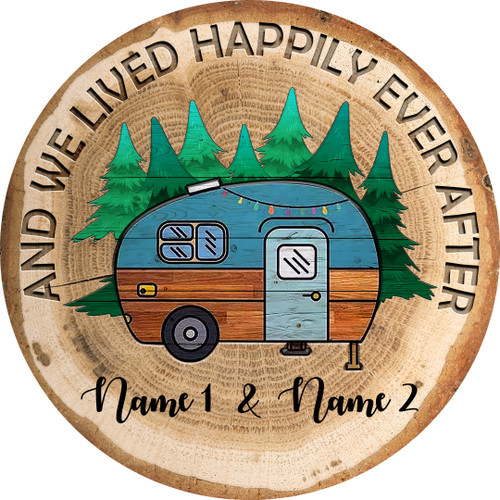 And We Lived Happily Ever After Circle Sign - Personalized Wood Circle Sign - TT0322TA
